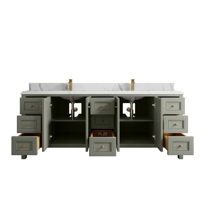 84 po Nashville X P 22 po Meuble-lavabo double en D Evergreen , Evergreen, Calacatta Laza