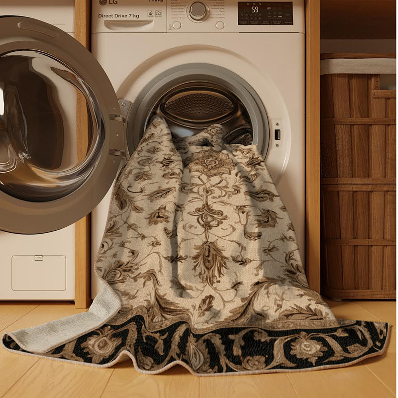Tapis brun français lavable à la machine, Rond 3 pi