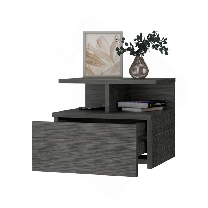 Smokey Oak 2-Tier Shelf Floating Nightstand, Gray