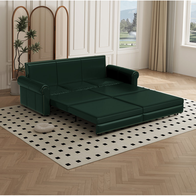 3-In-1 Faux Leather Convertible Sleeper Sofa, Green