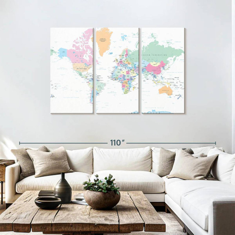 Keiri Labeled Pastel World Map, 48" H x 74" W