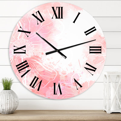 Abstrait abstrait fleurs roses I - horloge murale moderne