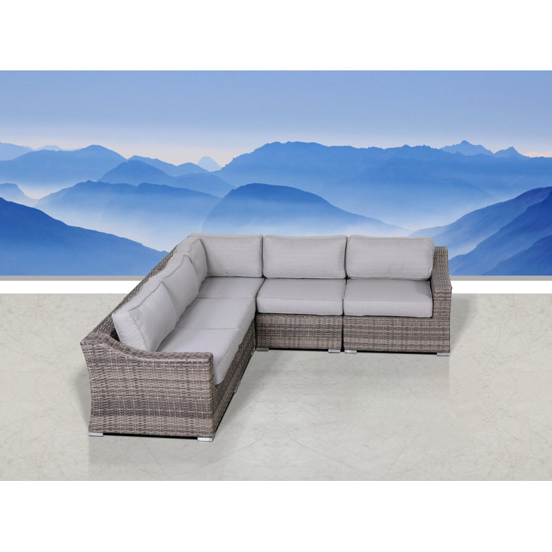 Moyeda Wicker Fully Assembled Seating Group with Cushions, Pre-assembled Woven Resin Patio Sofa, Mixed Gray, Olefin Grey