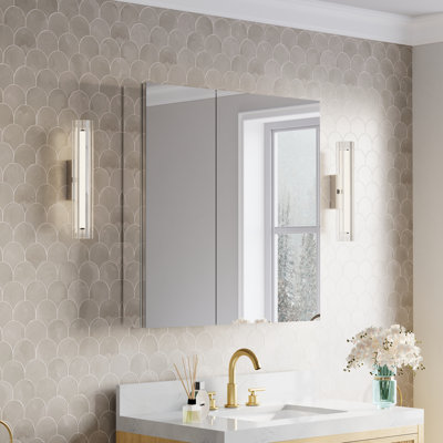 32''W X 32" H Recessed or Surface-Mount Bathroom Medicine Cabinet with Mirror and Adjustable Glass Shelves