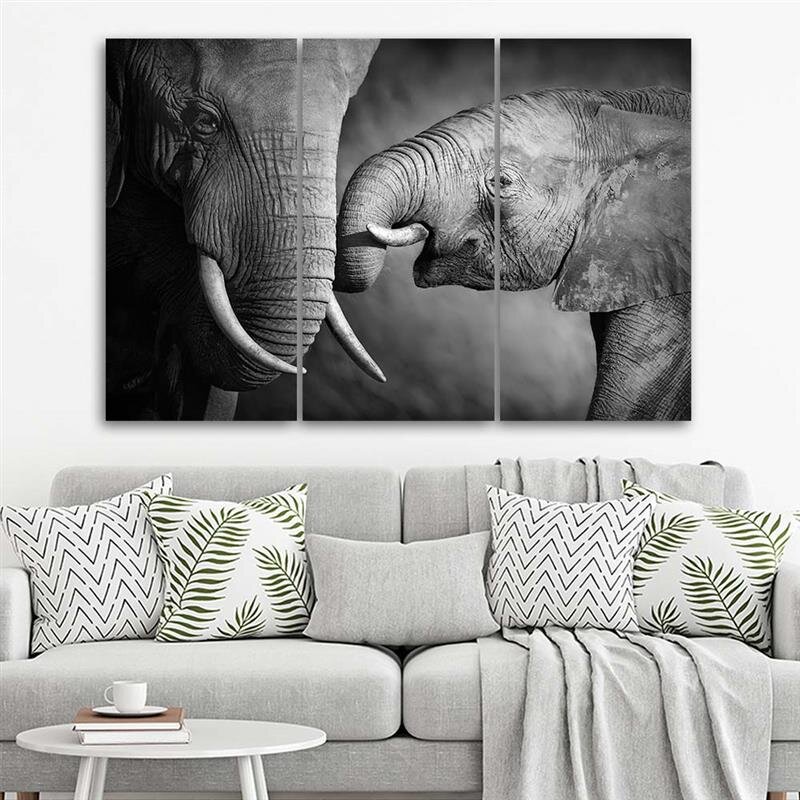 3-tlg. Leinwandbilder-Set Elephant Family