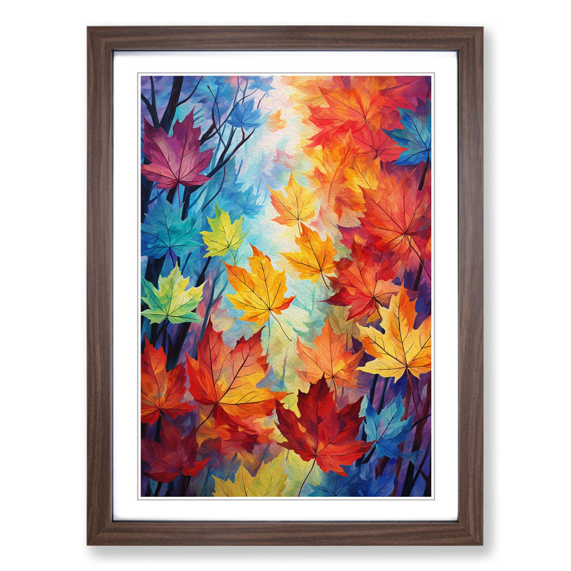 Leaf Impressionism - Single Picture Frame Print on Wood, 34cm H x 25cm W x 2cm D, Walnut Framed