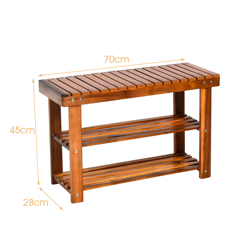 Acacia Wood Shoe Rack Bench 3-Tier Shoe Organizer 70X28x45cm-Teak