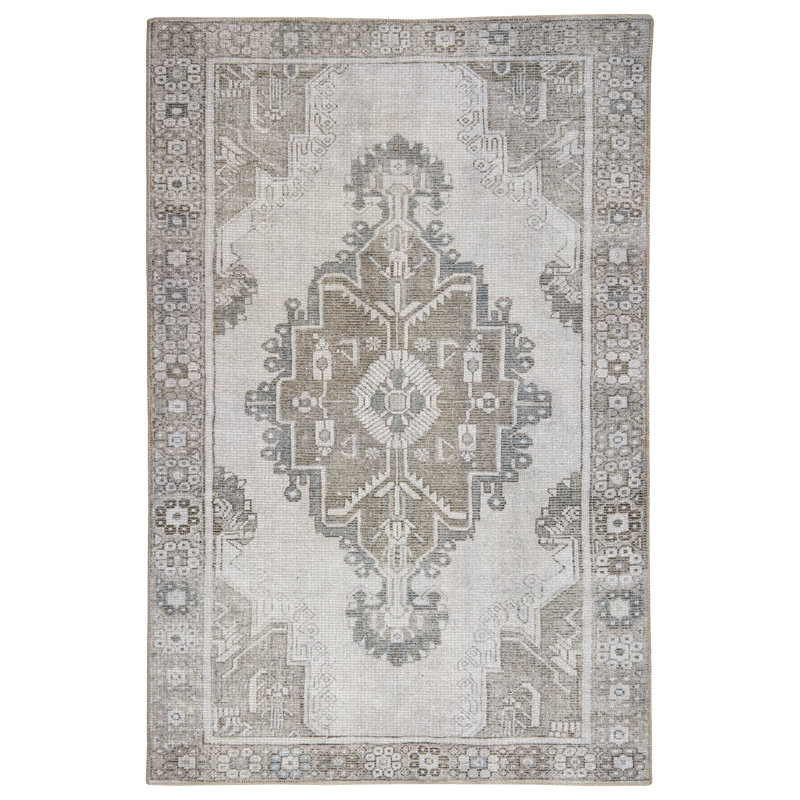 Tapis médaillon en polyester tissé à la machine Union, Rectangle 8 pi 10 po x 11 pi 9 po