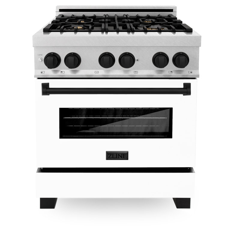 ZLINE Autograph 30" Legacy Dual Fuel Range in DuraSnow® w/ White, Matte Black Satin Stainless Steel