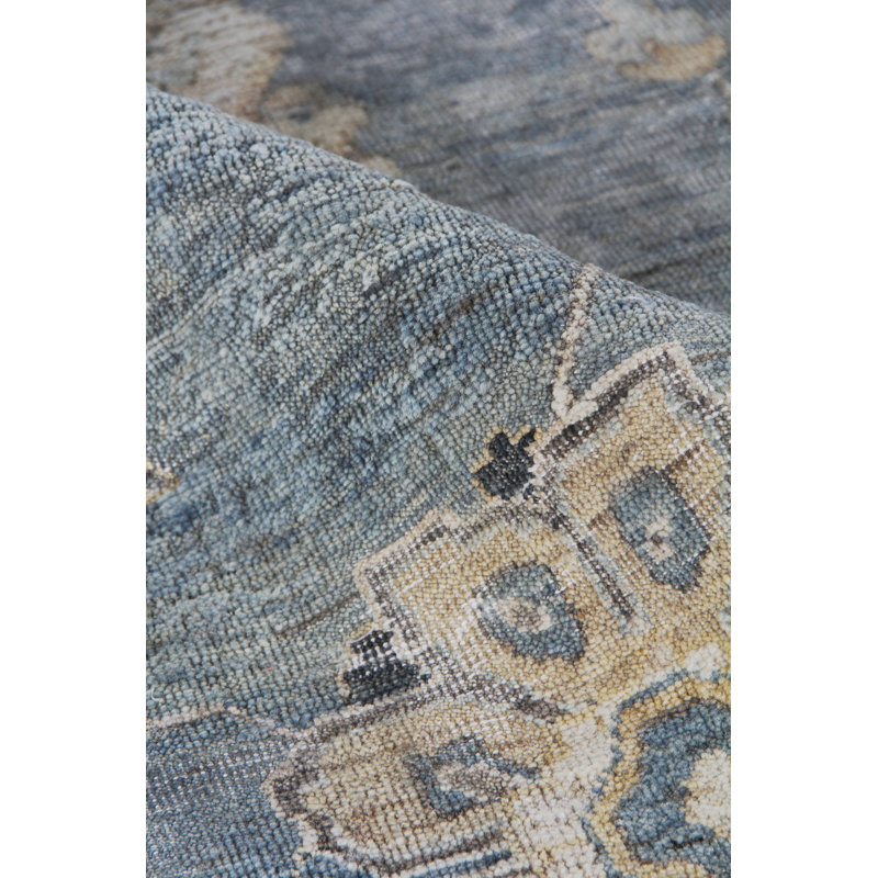 Heirloom Floral Hand-Knotted Wool Light Blue/Gold Area Rug, Rectangle 9' x 12'