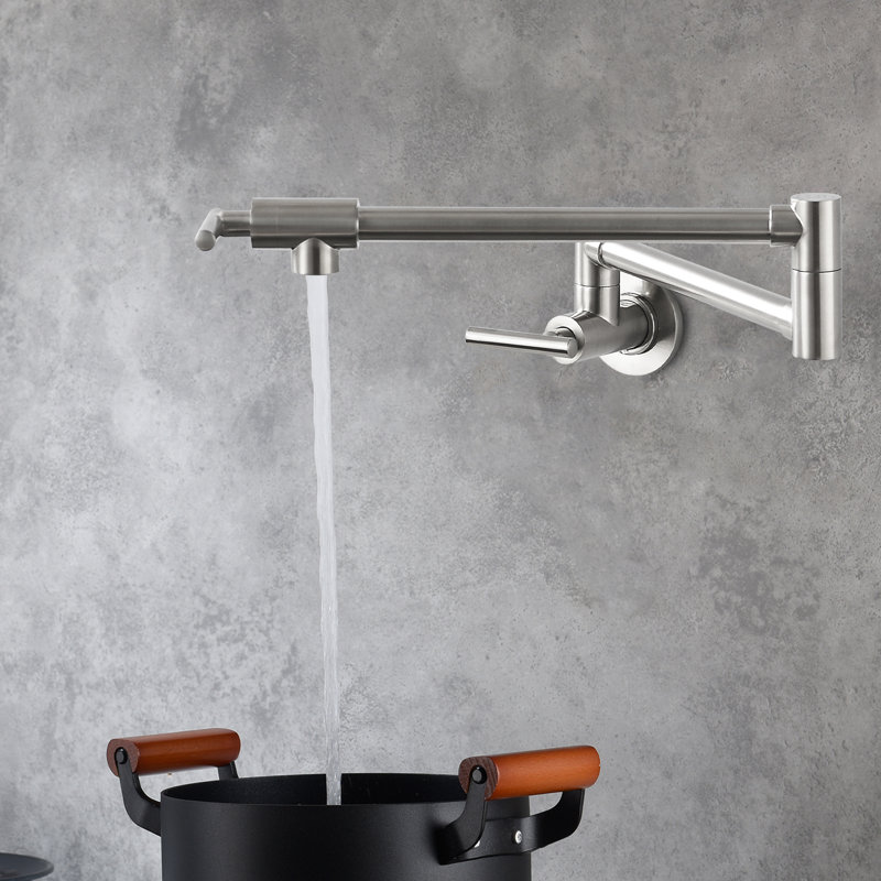 Contemporary Wall Mounted Pot Filler Kitchen Faucet, Brushed Nickel
