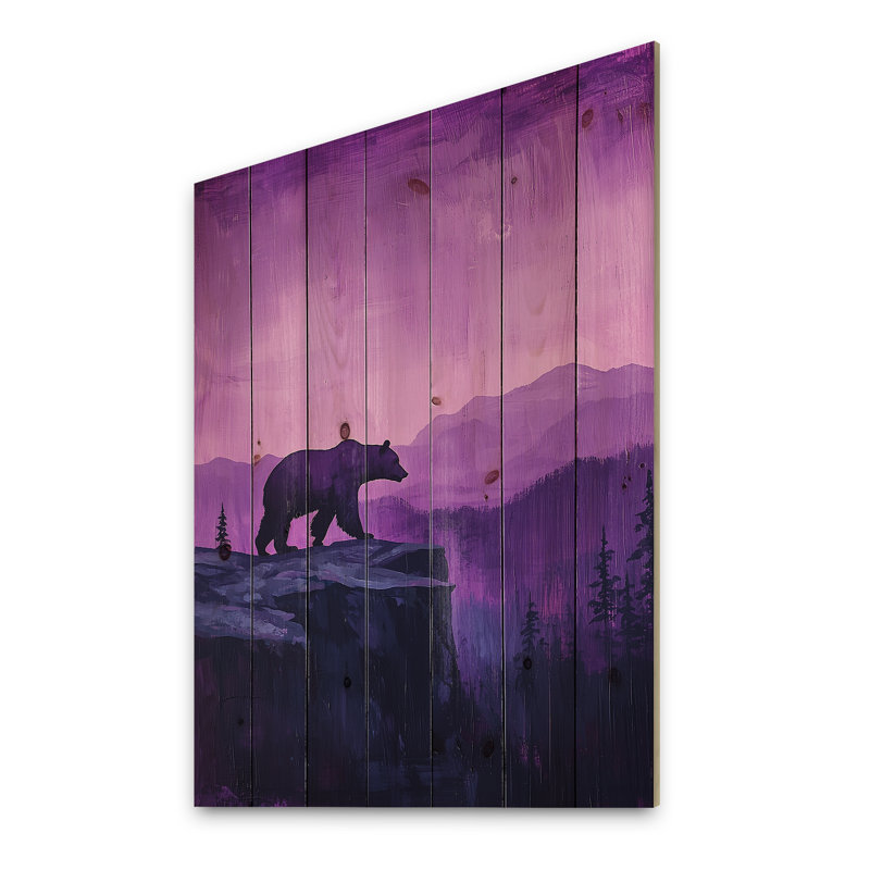 Ours au crépuscule dans la forêt I - Art mural en bois d'ours - sur bois de pin naturel, H 20 po x l 10 po x P 0,78 po