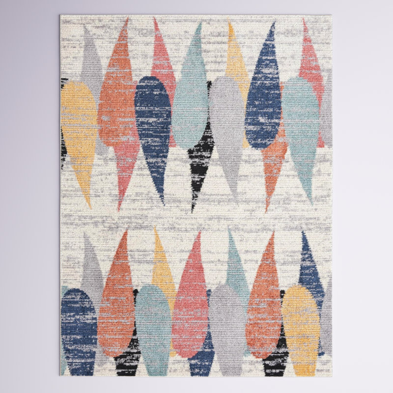 Tapis abstrait rose / bleu / jaune Fidelia, Rectangle 9 pi x 12 pi
