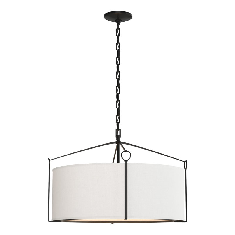 Lustre tambour 4 lumières Bow, Noir, Anna ton naturel, H 15,8 po x l 23,8 po x P 23,8 po