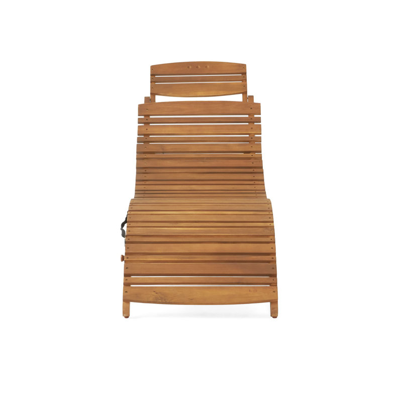 Foldable Acacia Wood Chaise Lounge – Outdoor/Patio Use, No Assembly, Brown Patina