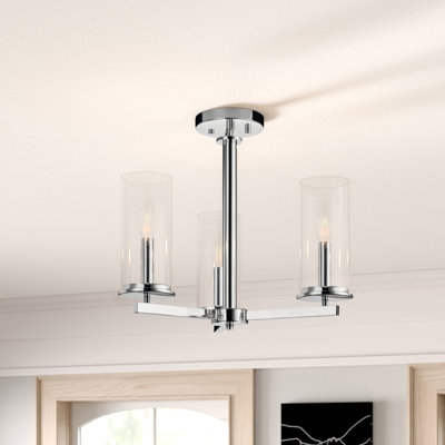 Plafonnier semi-encastré cylindrique de style lustre à 3 lumières de 18 po Dalleas