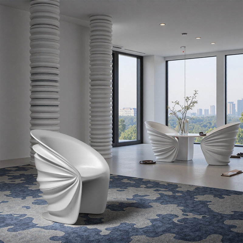 Shell-patterned fiberglass white single chair