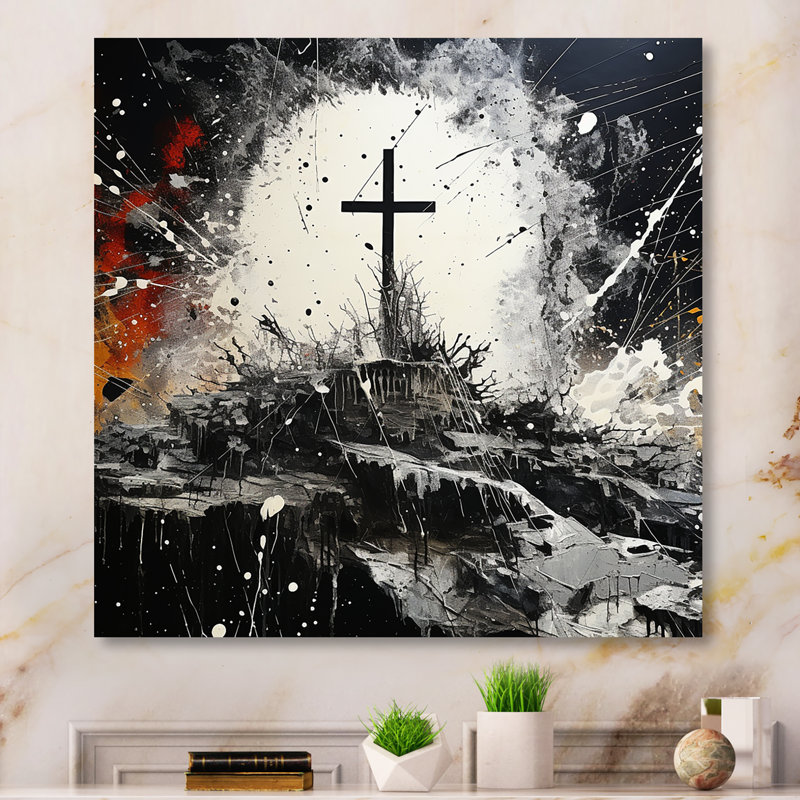 Minimalisme noir et blanc, croix religieuse II - Christianisme, reproduction d'art mural, H 36 po x l 36 po x P 1,5 po
