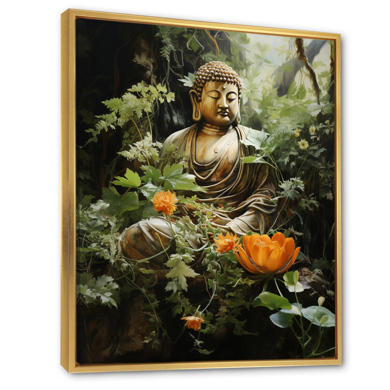 Bouddha vert, art bouddhas serein II - décoration murale bouddhisme, L 12 po x H 20 po, Cadre flottant doré