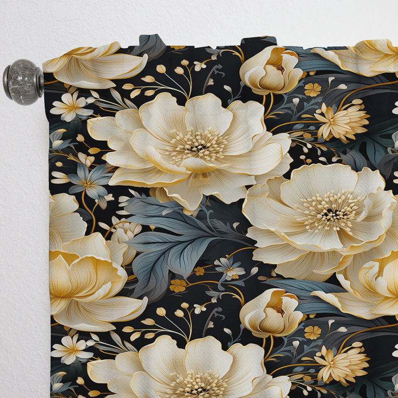 Luxurious Gold And Grey Flowers Pattern I - Cottage Velvet Curtain - Room Darkening - 1 Panel, 52" W x 63" L