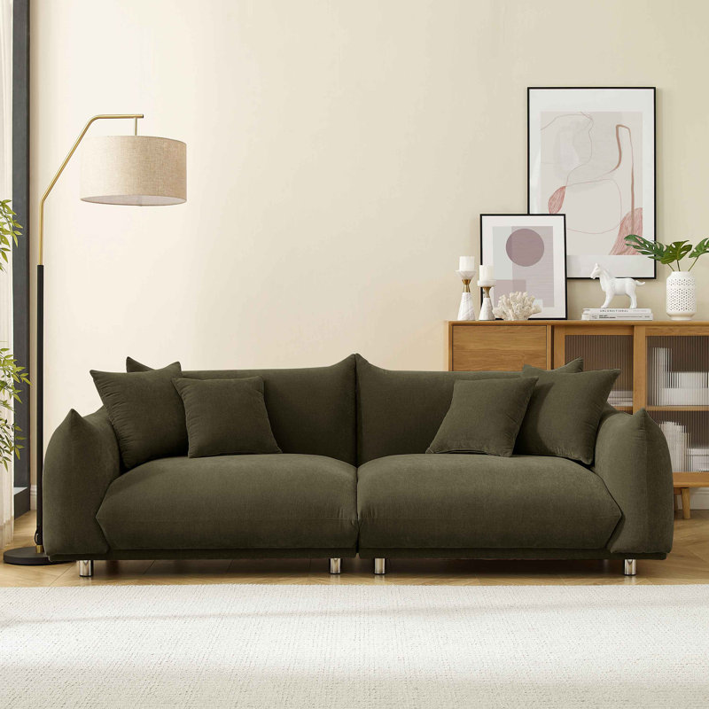 Arnya MINIMORE Modern Style Sofa , Olive Rayon/Viscose, 3, 29" H x 88.9" W x 37" D