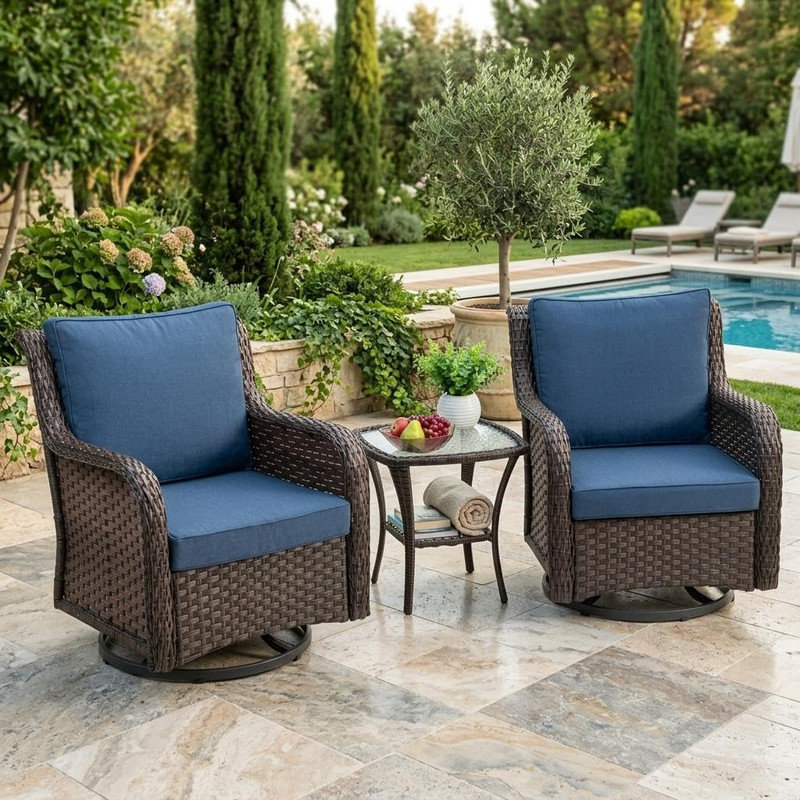 Ensemble de chaises berçantes 3 pièces, Bleu