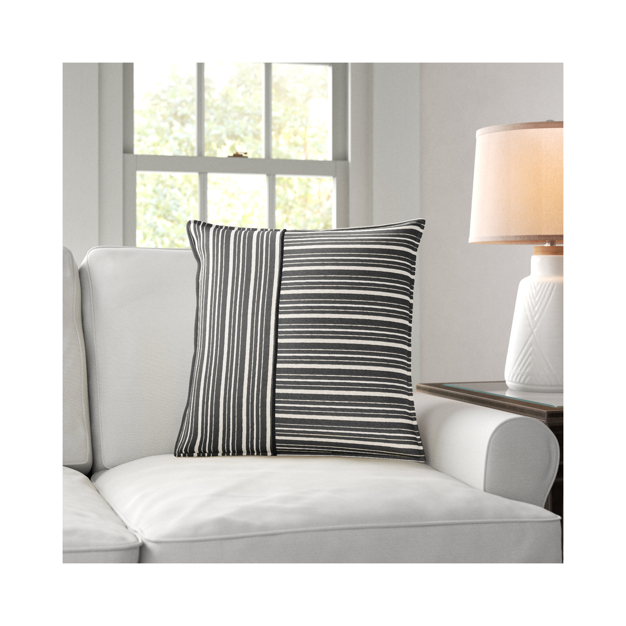 Berthe Striped Cotton Throw Pillow, Black