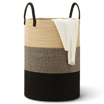  Grand panier à linge en coton tissé avec poignées