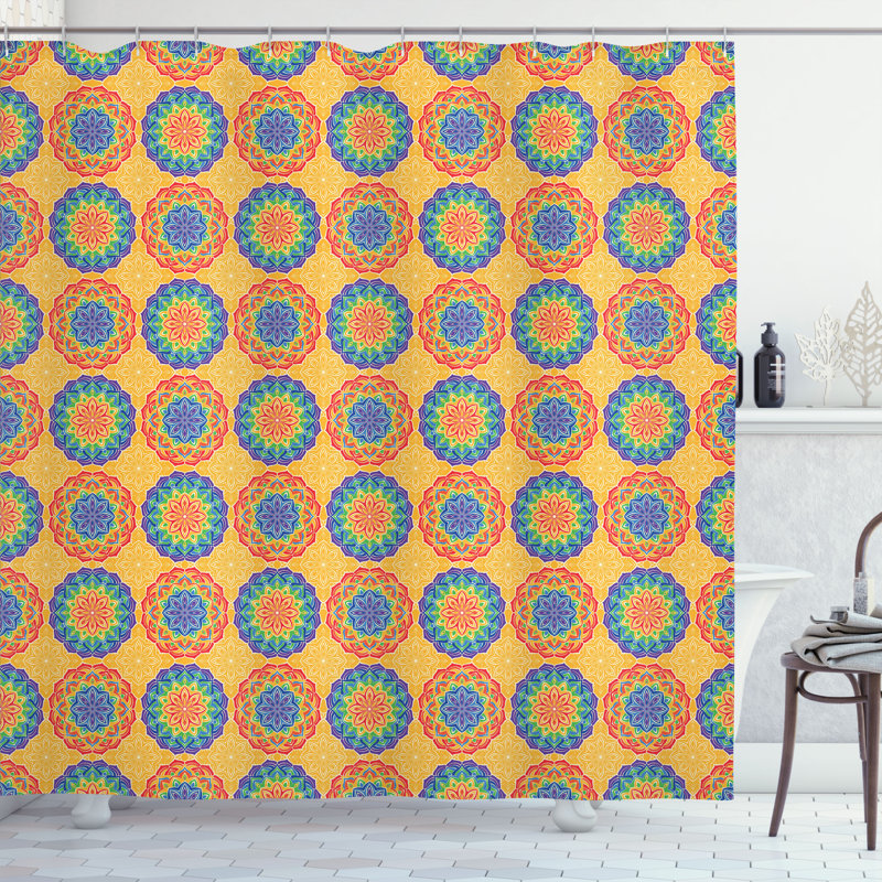 East Urban Home Rainbow Mandala Shower Curtain East Folk Elements Multicolor, 84"H x 69"W