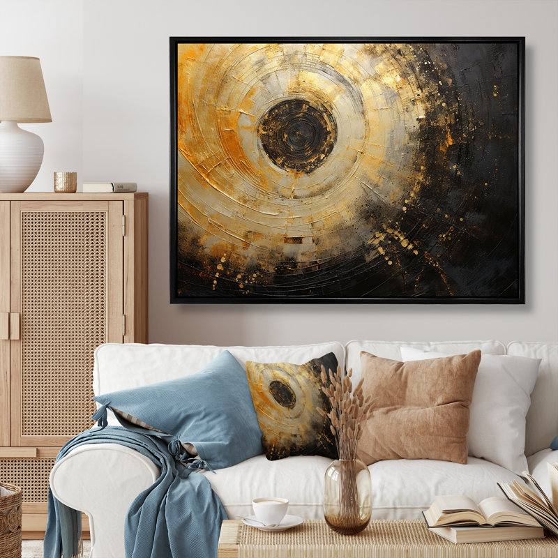 Celestial Contrast Spirals II - Abstract Spirals, impression sur toile, Cadre flottant noir, H 30 po x l 40 po x P 1,5 po