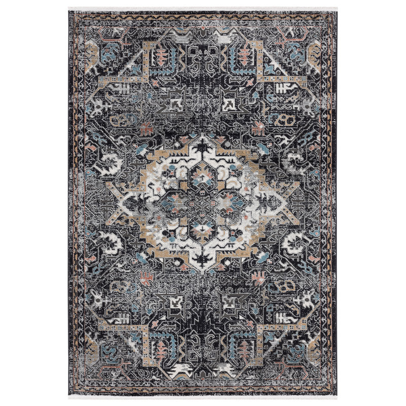 Tapis oriental gris foncé / noir Etto, Rectangle 6 pi x 9 pi