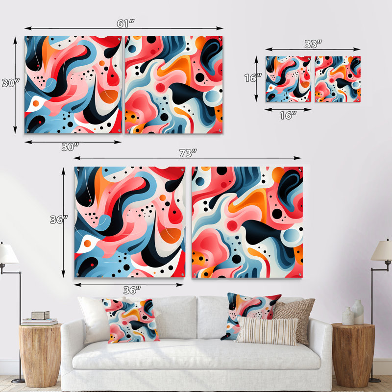 Chiekezi - Ensemble de 2 peintures murales abstraites géométriques en acrylique, H 16 po x l 33 po