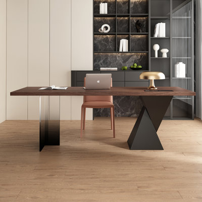 Black Solid Wood Desk with Acrylic Frame