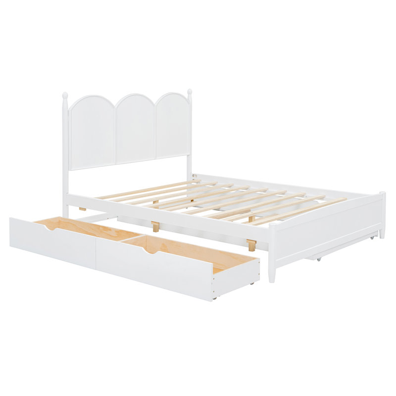 Queen 2 Drawers Bed With Trundle And Headboard, White