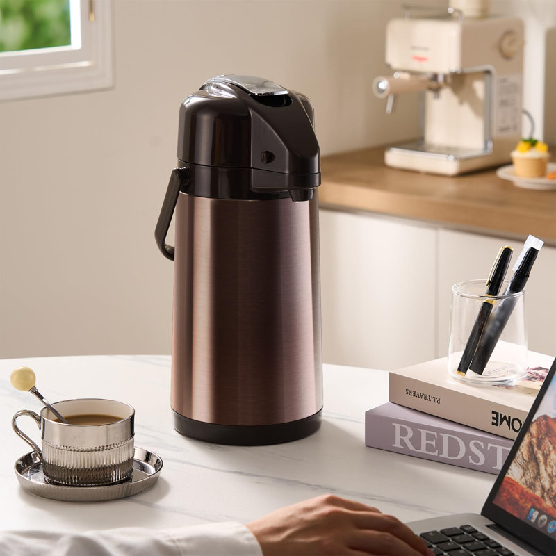 Carafe à café à double pompe en acier inoxydable 84 oz / 2,5 L pour boissons chaudes / froides avec base Lazy Susan