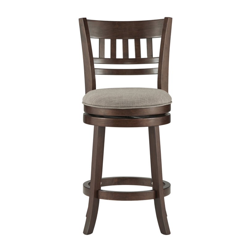 Tabouret de bar et de comptoir pivotant Amerah, Cerisier foncé, Lin gris, Tabouret de comptoir (hauteur du siège de 24,37 p