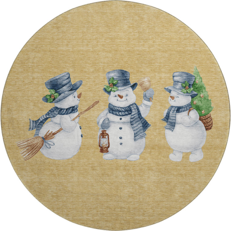 Premium Machine Washable Ingrassellino AMF1826 Happy Snowmen Holiday Rug
