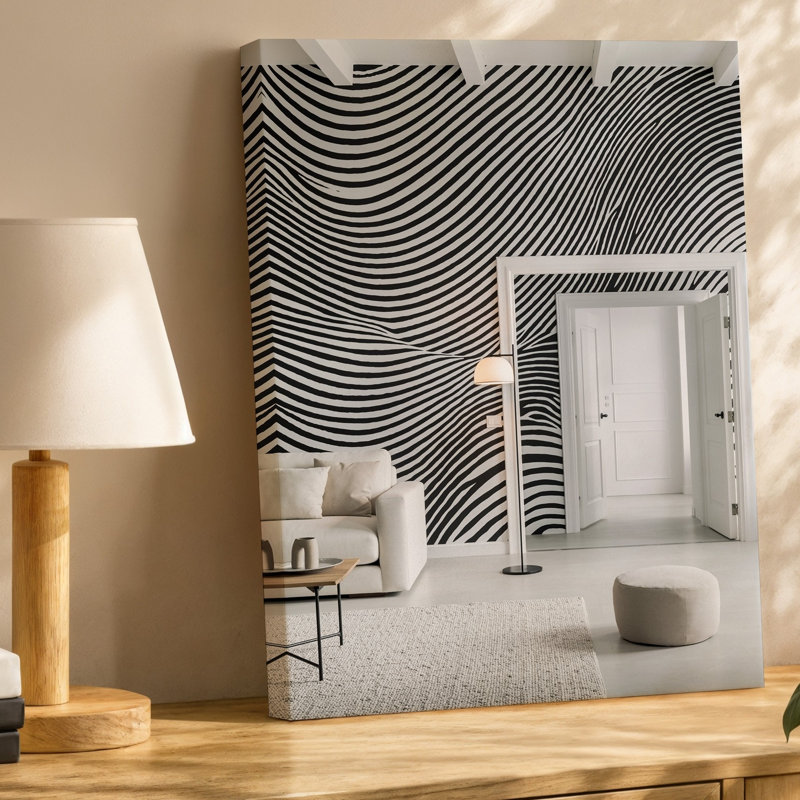 Toile, un salon moderne avec une onde monochrome frappante, art mural à rayures noires et blanches, H 9 po x l 12 po