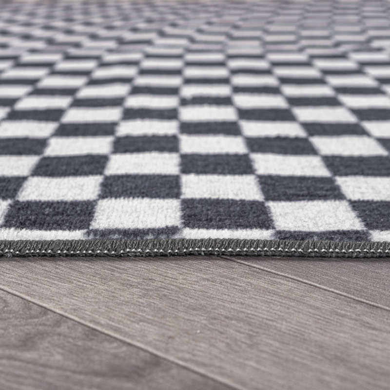 Tapis d'intérieur antidérapant à carreaux miniature anthracite, lavable à la machine, Gris anthracite, 2 pi x 3 pi