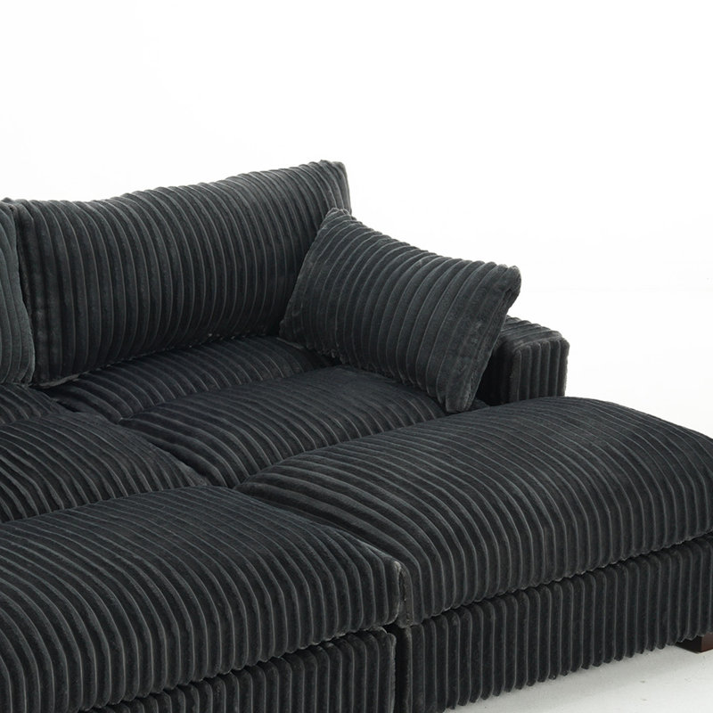 Canapé modulaire réversible en flanelle de fourrure de lapin 4 pièces avec canapé et repose-pieds 4 pièces, Gris