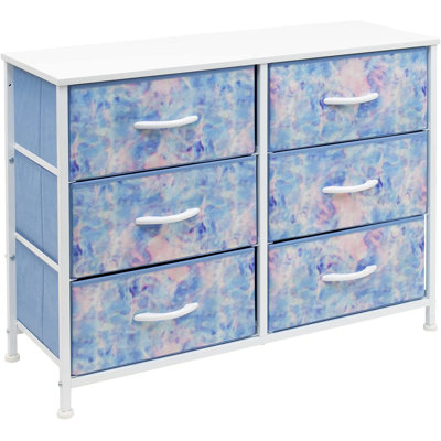 Sorbus 6 Drawers Dresser With Steel Frame, Wood Top, Fabric Bins In Tie Dye Blue
