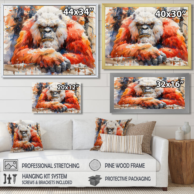 Décoration murale blanc et rouge d'hiver à poils longs Bigfoot, Toile tendue, 12" H x 20" W