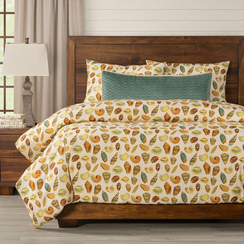 Seashell Print Duvet Cover and Insert Set, California King Duvet Cover + 2 Shams + 1 Pillow