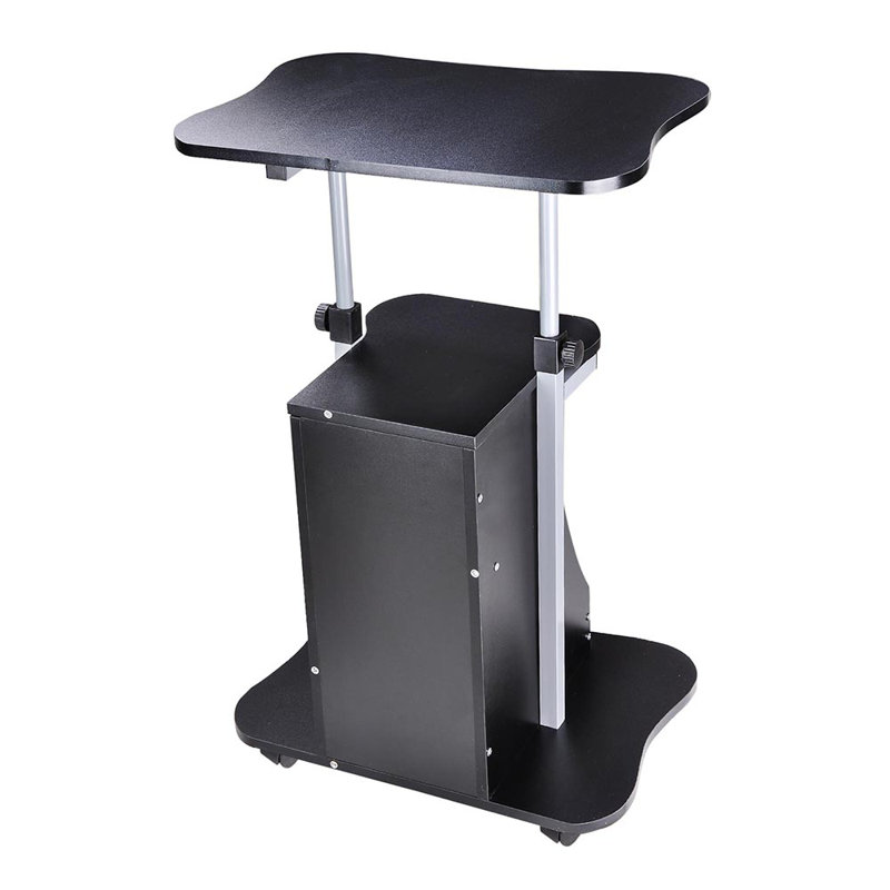 Black Adjustable Height Mobile Laptop Cart with Drawer