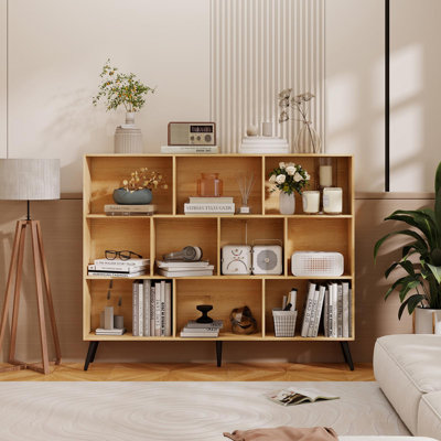10 Cube Bookshelf, Wood Bookshelf, Storage Organizer with Drawers, Open Back Wide Shelf Display Rack for Home Office, Expandable Bookcase, Modern Wood