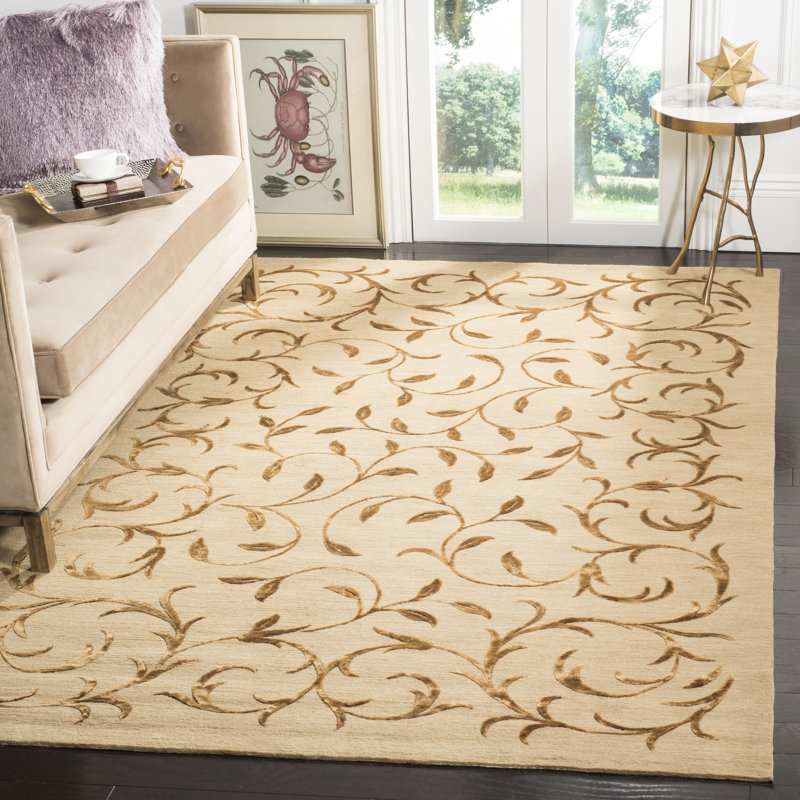Tibetan Hand-Knotted Gold Area Rug, Rectangle 4' x 6'