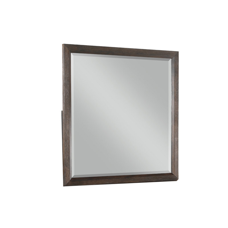Adryan Wood Square Wall Mirror, Brown