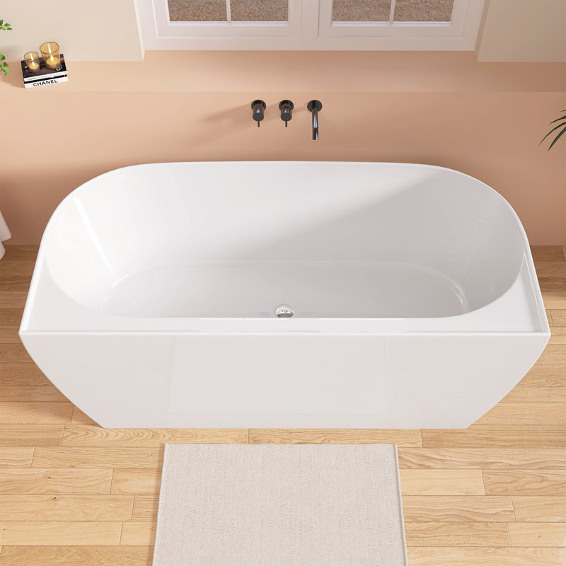 Baignoire autoportante en acrylique 67 po x 30,7 po x 23,6 po pour installation murale avec drain intégré et trop-plein linéaire