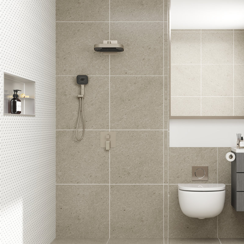 Système de douche à jet de pluie 12 po Milan avec douchette multifonction et valve de mélange à pression équilibrée