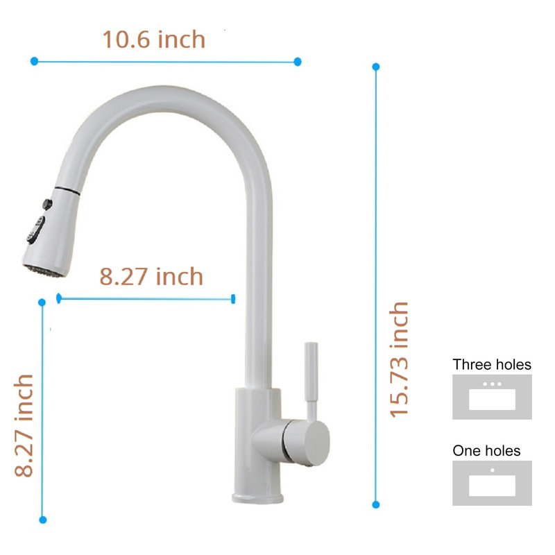 Robinet d'évier de cuisine à poignée simple rétractable, Blanc